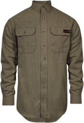 National Safety Apparel - Size 4XL Khaki Flame Resistant/Retardant Long Sleeve Button Down Shirt - Exact Industrial Supply