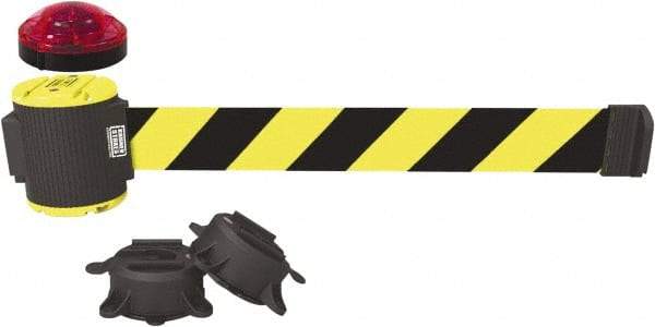 Banner Stakes - 7" High x 30' Long x 2" Wide Magnetic Wall Mount Barrier - Plastic & Polyester, Matte Finish, Yellow/Black, Used As Is - Caliber Tooling