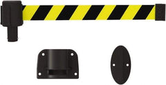 Banner Stakes - 6.61" High x 15' Long x 2" Wide Wall Mount Barrier - Plastic & Polyester, Matte Finish, Yellow/Black, Used As Is - Caliber Tooling