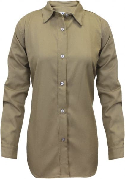 National Safety Apparel - Size S Khaki Flame Resistant/Retardant Long Sleeve Button Down Shirt - Exact Industrial Supply