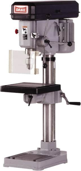 Dake - 14-1/8" Swing, Step Pulley Drill Press - 9 Speed, 1/2 hp, Single Phase - Caliber Tooling