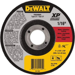 DeWALT - 7" Wheel Diam, 1/16" Wheel Thickness, 7/8" Arbor Hole, Type 27 Depressed Center Wheel - Fine/Coarse Grade, Ceramic, 8,700 Max RPM - Caliber Tooling