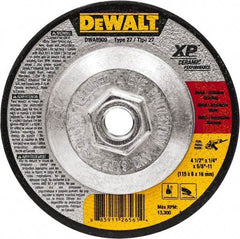 DeWALT - 4-1/2" Wheel Diam, 1/4" Wheel Thickness, 5/8" Arbor Hole, Type 27 Depressed Center Wheel - Fine/Coarse Grade, Ceramic, 13,300 Max RPM - Caliber Tooling