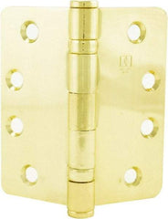 Hager - 4" Wide x 4" High 5/8 Radius Residential Hinge - Round Edge, Steel, Bright Brass Finish - Caliber Tooling