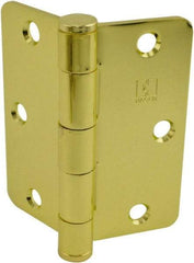 Hager - 3-1/2" Wide x 3-1/2" High Standard Weight Plain Bearing Residential Hinge - Round Edge, Steel, Bright Brass Finish - Caliber Tooling