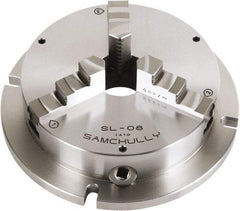 Samchully - 3 Jaw, 255mm Diam, Self Centering Manual Lathe Chuck - Plain Back Mount, Adjustable, 76mm Through Hole Diam, Forged Steel - Caliber Tooling