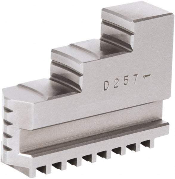 Samchully - 3" Max Chuck Diam Compatibility, Steel Square Serrated Hard Lathe Top Jaws - 2 Steps, 11mm Wide x 35mm Long x 29mm High - Caliber Tooling