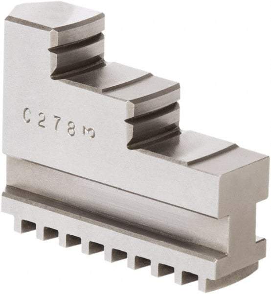 Samchully - 9" Max Chuck Diam Compatibility, Steel Square Serrated Hard Lathe Top Jaws - 2 Steps, 24mm Wide x 85mm Long x 64.5mm High - Caliber Tooling