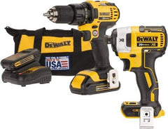 DeWALT - 20 Volt 1/2" Chuck Pistol Grip Handle Cordless Drill - 0-600 & 0-2000 RPM, Keyless Chuck, Reversible, 2 Lithium-Ion Batteries Included - Caliber Tooling