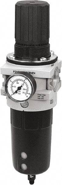 Parker - 1" NPT Port Heavy-Duty 1 Piece Filter/Regulator FRL Unit - Polypropylene Bowl, 465 SCFM, 254 Max psi, 13-1/2" High, Automatic Drain - Caliber Tooling