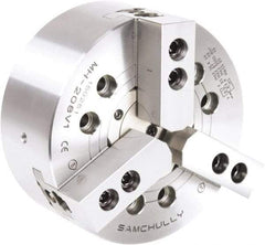 Samchully - 3 Jaw, 315mm Chuck Diam, Plain Back Mount, 315mm Through Hole Diam, Drawtube Hydraulic Power Lathe Chuck - 1.5mm x 60° Serrated Jaw Interface, 3,000 RPM, Steel Body - Caliber Tooling