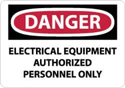 NMC - "Danger - Electrical Equipment - Authorized Personnel Only", 10" Long x 14" Wide, Pressure-Sensitive Vinyl Safety Sign - Rectangle, 0.004" Thick, Use for Accident Prevention - Caliber Tooling