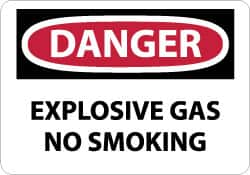 NMC - "Danger - Explosive Gas - No Smoking", 10" Long x 14" Wide, Aluminum Safety Sign - Rectangle, 0.04" Thick, Use for Accident Prevention - Caliber Tooling