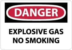 NMC - "Danger - Explosive Gas - No Smoking", 7" Long x 10" Wide, Pressure-Sensitive Vinyl Safety Sign - Rectangle, 0.004" Thick, Use for Accident Prevention - Caliber Tooling