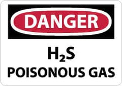 NMC - "Danger - H2s - Poisonous Gas", 10" Long x 14" Wide, Pressure-Sensitive Vinyl Safety Sign - Rectangle, 0.004" Thick, Use for Hazardous Materials - Caliber Tooling