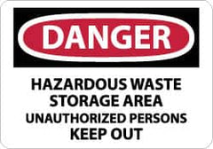 NMC - "Danger - Hazardous Waste Storage Area - Unauthorized Persons Keep Out", 7" Long x 10" Wide, Pressure-Sensitive Vinyl Safety Sign - Rectangle, 0.004" Thick, Use for Security & Admittance - Caliber Tooling