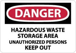 NMC - "Danger - Hazardous Waste Storage Area - Unauthorized Persons Keep Out", 10" Long x 14" Wide, Rigid Plastic Safety Sign - Rectangle, 0.05" Thick, Use for Security & Admittance - Caliber Tooling