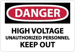 NMC - "Danger - High Voltage - Unauthorized Personnel Keep Out", 10" Long x 14" Wide, Pressure-Sensitive Vinyl Safety Sign - Rectangle, 0.004" Thick, Use for Accident Prevention - Caliber Tooling