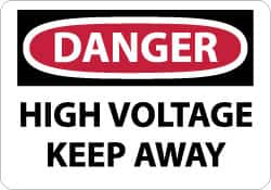 NMC - "Danger - High Voltage - Keep Away", 7" Long x 10" Wide, Pressure-Sensitive Vinyl Safety Sign - Rectangle, 0.004" Thick, Use for Accident Prevention - Caliber Tooling