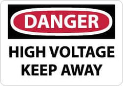 NMC - "Danger - High Voltage - Keep Away", 7" Long x 10" Wide, Pressure-Sensitive Vinyl Safety Sign - Rectangle, 0.004" Thick, Use for Accident Prevention - Caliber Tooling