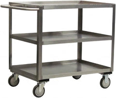 Jamco - 1,200 Lb Capacity, 18" Wide x 24" Long x 35" High Service Cart - 3 Shelf, Stainless Steel, 2 Rigid/2 Swivel Casters - Caliber Tooling