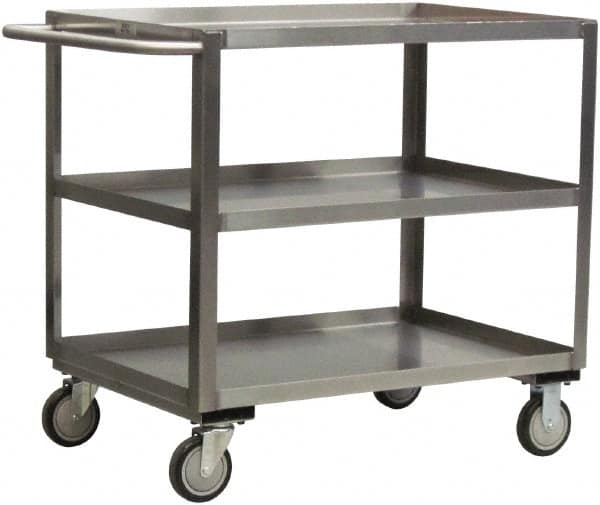 Jamco - 1,200 Lb Capacity, 30" Wide x 48" Long x 35" High Service Cart - 3 Shelf, Stainless Steel, 2 Rigid/2 Swivel Casters - Caliber Tooling