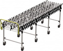 Value Collection - 18 Inches Wide x 3.8 Ft. to 12 Ft. Extended Length Flexible Conveyor - 31-1/2 to 39.4" High, 4 Leg Sets per Unit, 7 Wheels per Axle - Caliber Tooling