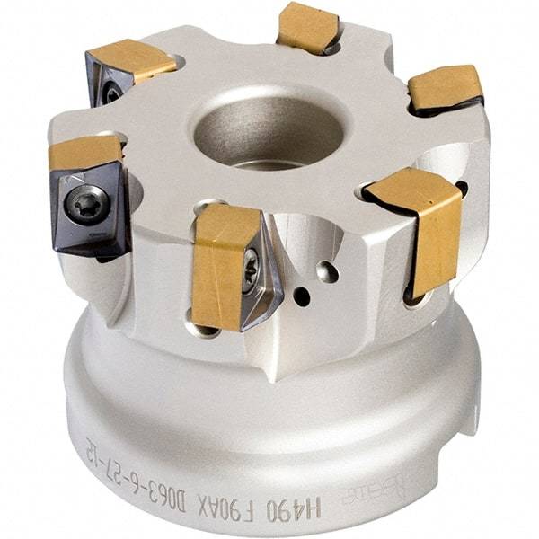 Iscar - 7 Inserts, 3" Cut Diam, 1" Arbor Diam, 0.472" Max Depth of Cut, Indexable Square-Shoulder Face Mill - 0/90° Lead Angle, 2" High, H490 AN.X 1205 Insert Compatibility, Through Coolant, Series Helido - Caliber Tooling