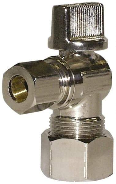 Legend Valve - PEX 1/2 Inlet, 125 Max psi, Chrome Finish, Carbon Steel Water Supply Stop Valve - 3/8 Compression Outlet, Angle, Silver Handle, For Use with Potable Water Applications - Caliber Tooling