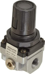 PRO-SOURCE - 1/4 NPT Port, 21 CFM, Aluminum Miniature Regulator - 7 to 145 psi Range, 220 Max psi Supply Pressure, 1/8" Gauge Port Thread, 1.56" Wide x 3.19" High - Caliber Tooling