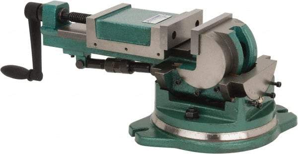 Gibraltar - 5" Jaw Width, 5-23/32" Jaw Opening Capacity, 3-Way Angle Swivel Machine Vise - Manual Operation, 1 Station, 25" Long x 8.46" High x 1-1/2" Deep, Cast Iron - Caliber Tooling