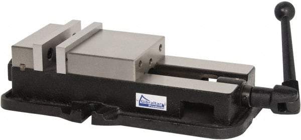 Gibraltar - 6" Jaw Width, 7-1/2" Jaw Opening Capacity, Horizontal Stationary Machine Vise - Manual Operation, 1 Station, 18-1/2" Long x 4-5/8" High x 1-19/32" Deep, 1-19/32" Jaw Height, Ductile Iron - Caliber Tooling