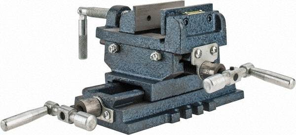 Interstate - 2-23/32" Jaw Opening Capacity x 1" Throat Depth, Horizontal Drill Press Vise - 3" Wide x 27/32" High Jaw, Cross Slide Base, Standard Speed, 5-7/16" OAL x 4.72" Overall Height, Cast Iron - Caliber Tooling