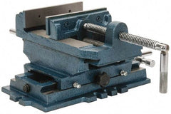 Interstate - 5-3/4" Jaw Opening Capacity x 1-1/2" Throat Depth, Horizontal Drill Press Vise - 6" Wide x 1-31/64" High Jaw, Cross Slide Base, Standard Speed, 11-1/2" OAL x 6.2" Overall Height, Cast Iron - Caliber Tooling