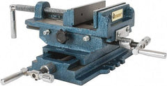 Interstate - 5-5/16" Jaw Opening Capacity x 1-5/16" Throat Depth, Horizontal Drill Press Vise - 5" Wide x 1-5/16" High Jaw, Cross Slide Base, Standard Speed, 10" OAL x 5.3" Overall Height, Cast Iron - Caliber Tooling