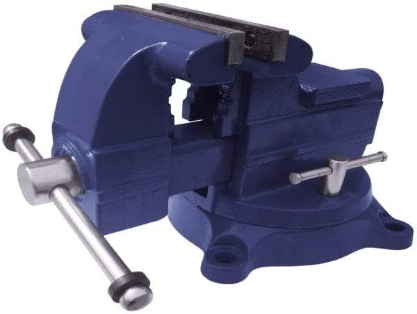 Gibraltar - 8" Jaw Width x 7-1/2" Jaw Opening Capacity, 4-1/2" Throat Depth, Bench & Pipe Combination Vise - 1/8 to 3" Pipe Capacity, Swivel Base, Bolt Down Attachment, Ductile Iron - Caliber Tooling