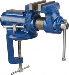 Gibraltar - 4" Jaw Width, 2-1/4" Opening Capacity, 2" Throat Depth, Cast Iron Stationary Bench Vise - Clamp-On Base Attachment - Caliber Tooling