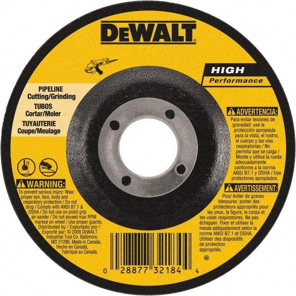 DeWALT - 24 Grit, 9" Wheel Diam, 1/8" Wheel Thickness, 7/8" Arbor Hole, Type 27 Depressed Center Wheel - Aluminum Oxide, 6,600 Max RPM, Compatible with Angle Grinder - Caliber Tooling