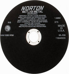 Norton - 9" Aluminum Oxide Cutoff Wheel - 0.063" Thick, 1-1/4" Arbor, 5,085 Max RPM, Use with Stationary Tools - Caliber Tooling