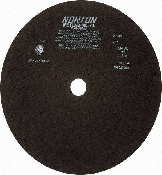 Norton - 13-3/4" Aluminum Oxide Cutoff Wheel - 0.098" Thick, 1-1/4" Arbor, 2,770 Max RPM, Use with Stationary Tools - Caliber Tooling