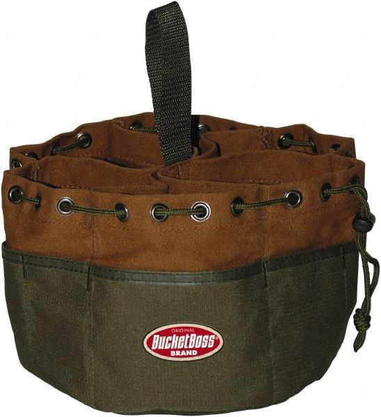 Bucket Boss - 19 Pocket Brown & Green Canvas Tool Tote - 10" Wide x 10" Deep x 6" High - Caliber Tooling