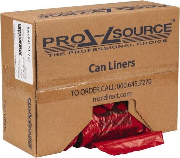 PRO-SOURCE - 16 Gal Capacity, Red, Hazardous Waste Bag - 1.3 mil Thick x 24" Wide x 31" High, Roll - Caliber Tooling