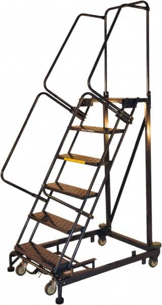 Ballymore - 93" 6 Step Ladder - Rolling Safety Ladder, 600 Lb Capacity, 60" Platform Height, 32" Base Width x 56" Base Depth, Perforated Tread - Caliber Tooling