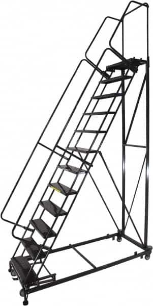 Ballymore - 173" 14 Step Ladder - Rolling Safety Ladder, 600 Lb Capacity, 140" Platform Height, 32" Base Width x 107" Base Depth, Perforated Tread - Caliber Tooling