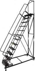 Ballymore - 153" 12 Step Ladder - Rolling Safety Ladder, 600 Lb Capacity, 120" Platform Height, 32" Base Width x 94" Base Depth, Perforated Tread - Caliber Tooling