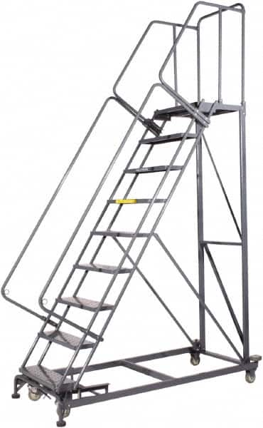 Ballymore - 123" 9 Step Ladder - Rolling Safety Ladder, 600 Lb Capacity, 90" Platform Height, 32" Base Width x 75" Base Depth, Perforated Tread - Caliber Tooling