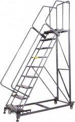 Ballymore - 123" 9 Step Ladder - Rolling Safety Ladder, 600 Lb Capacity, 90" Platform Height, 32" Base Width x 75" Base Depth, Expanded Metal Tread - Caliber Tooling