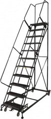 Ballymore - 133" 10 Step Ladder - Rolling Safety Ladder, 600 Lb Capacity, 100" Platform Height, 32" Base Width x 81" Base Depth, Perforated Tread - Caliber Tooling