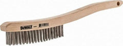 DeWALT - 19 Rows x 3 Columns Stainless Steel Scratch Brush - 13-11/16" OAL, 1-1/8" Trim Length, Wood Curved Handle - Caliber Tooling