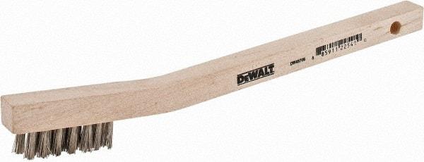 DeWALT - 7 Rows x 3 Columns Stainless Steel Scratch Brush - 7-3/4" OAL, 5/8" Trim Length, Wood Curved Handle - Caliber Tooling